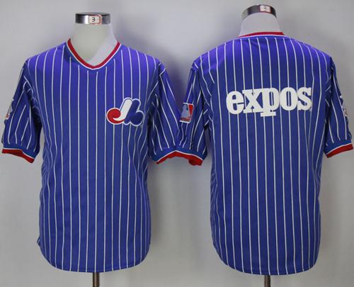 Mitchell And Ness Expos Blank Blue Strip Throwback Stitched MLB Jersey